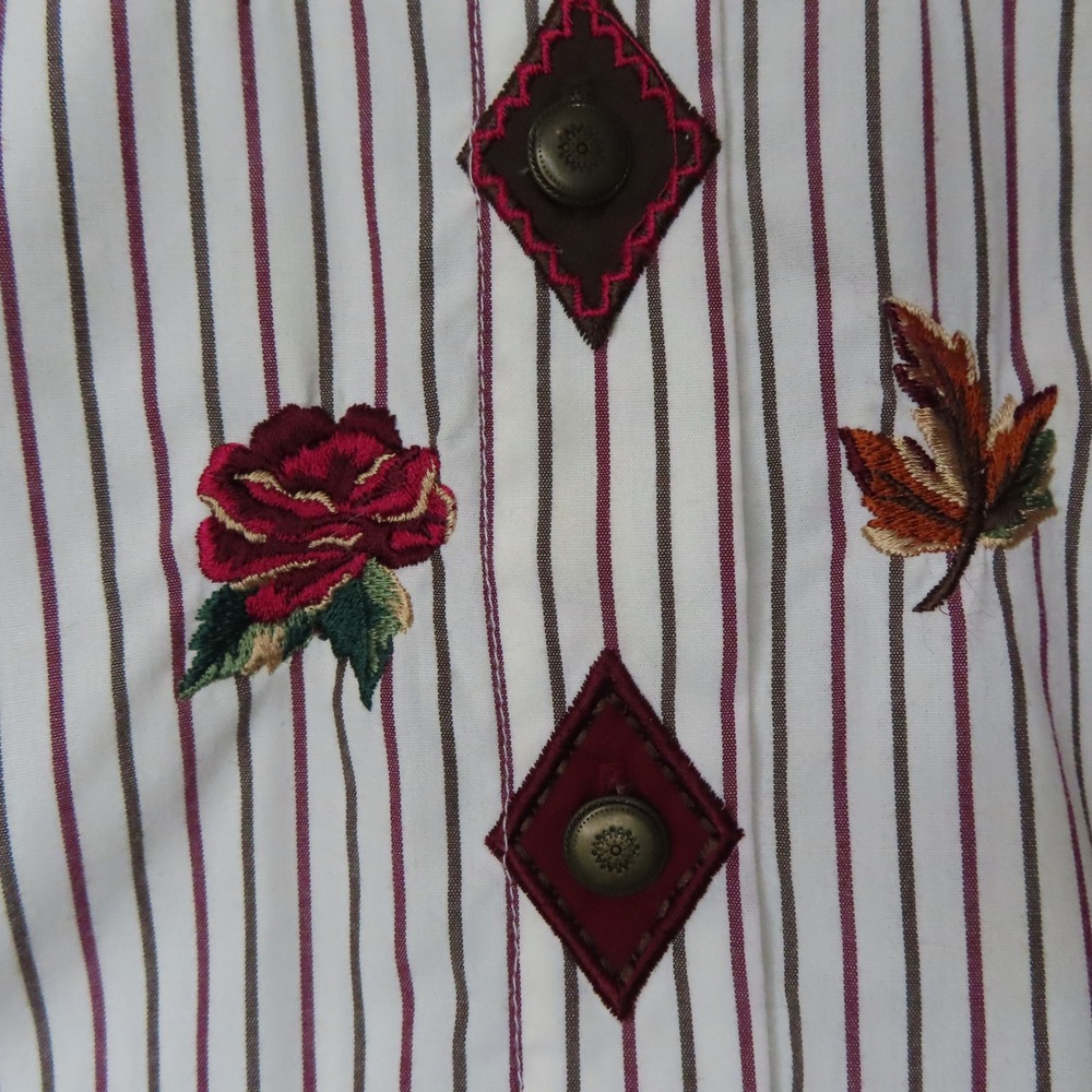 Napa Valley Vintage Striped Cottagecore Y2K Shirt Floral Embroidered Large - Picture 4 of 10